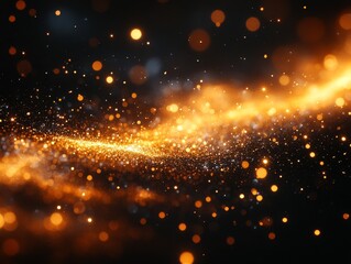 Obraz premium Glimmering Cascade of Golden Particles Abstract Background with Sparkly Bokeh Effect and Elegant Festive Theme