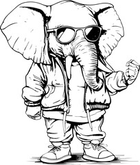 Fototapeta premium vector, illustration, animal, tiger, sketch, wild, tattoo, cartoon, logo, design, cat, head, black, art, wildlife, woman, face, drawing, tribal, elephant