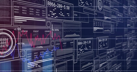 Image of financial data processing on black background
