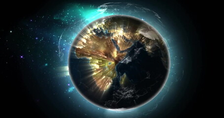 Image of globe with network of connections on black background