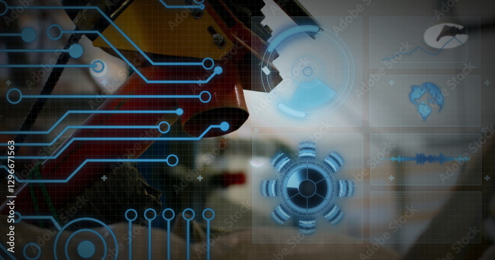 Aufkleber image of circuit board and data processing over tool in workshop