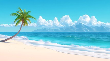 Obraz premium Tropical beach paradise, palm tree, ocean view