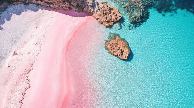 The enchanting pink sand beach of Budelli Island in the Maddalena Archipelago, Sardinia, Italy, offers a rare and captivating coastal landscape.