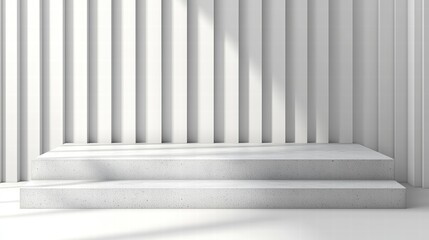 Simple white wall with a textured concrete step creating a minimalist urban aesthetic and space