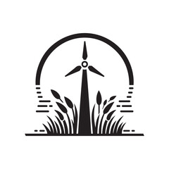 Turbine in Grass Icon Silhouette Vector Art | Renewable Energy & Eco Power Symbol