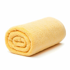Soft Yellow Towel Rolled Up on White Background for Spa or Home Use
