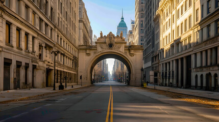 Fototapeta premium Timeless Archway Over Urban Street in Quiet City Center Scene