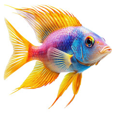 Fototapeta premium vibrant, colorful fish with striking scales and flowing fins, showcasing spectrum of bright hues. fish dynamic appearance and vivid colors make it captivating subject