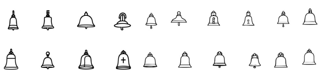 Vector icons of different bells in various styles, including simple and complex icon designs
