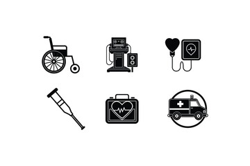 Medical Accessories Icon Set Silhouette Vector Art | Healthcare & Medical Equipment Design