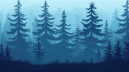 Fototapeta premium Serene and Mysterious Forest Landscape with Pine Trees in Cool Tones Creating a Dreamy Atmosphere for Backgrounds or Nature Themes