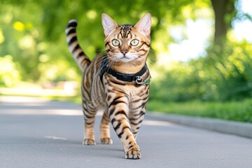 Fototapeta premium Bengal Cat Walking In Natural Light
