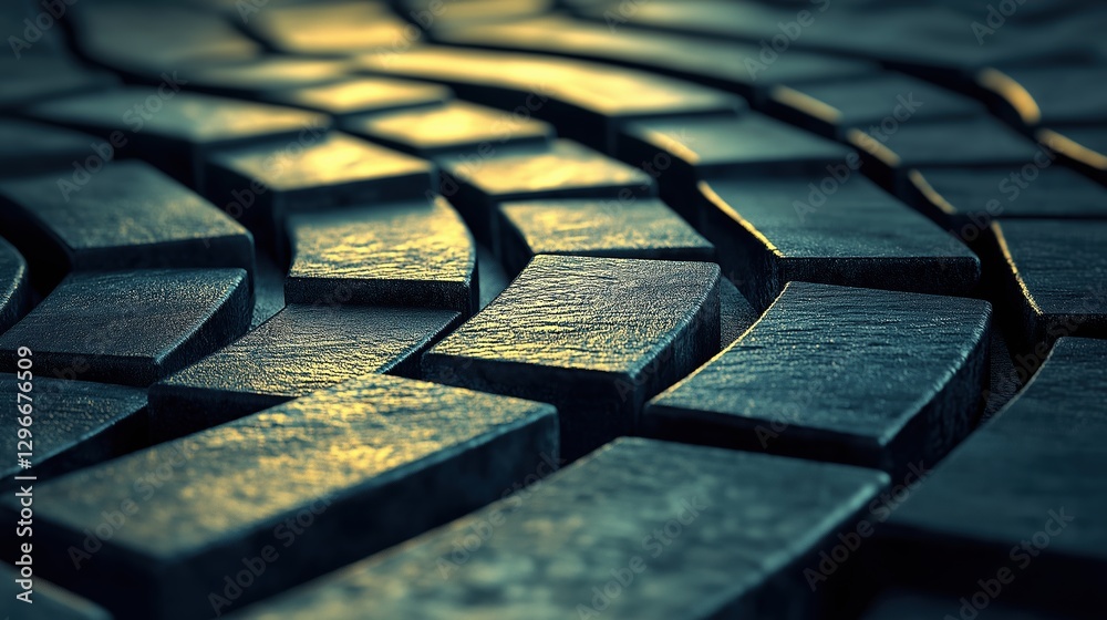 Poster uneven path symbolizing binary code in abstract texture of dark tiles