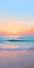 Obraz premium A tranquil sunset over calm ocean waves, showcasing pastel colors that create a soothing atmosphere ideal for a relaxing mobile wallpaper. 