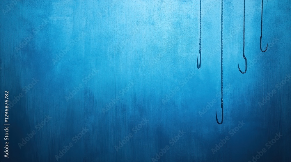 Poster abstract representation of a phishing attack using hooks on a digital background