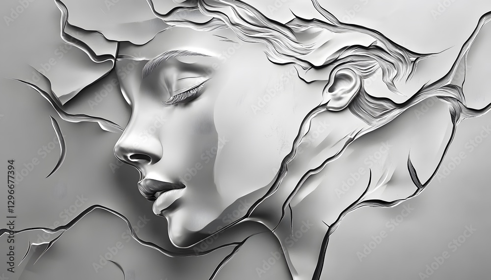 Aufkleber artful integration of abstract face in smooth silver texture design