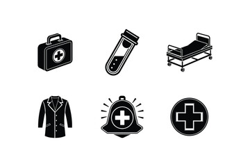 Medical Accessories Icon Set Silhouette Vector Art | Healthcare & Medical Equipment Design