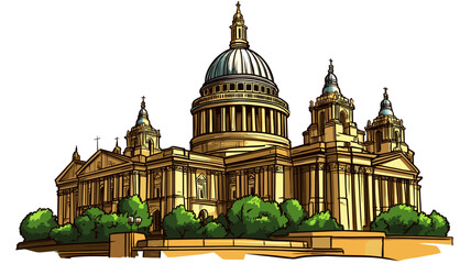 Vector comic hand-drawn illustration of Saint Pauls Cathedral. St. Paul's Cathedral in London