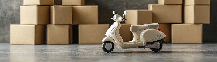 Small Scooter Amidst Cardboard Boxes