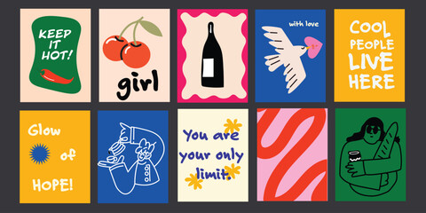 Abstract food posters for the kitchen. Culinary compositions in a trendy Matisse-inspired style. Perfect decor for kitchens, cafes, and restaurants. Minimalist banners for wall art, prints, wallpapers