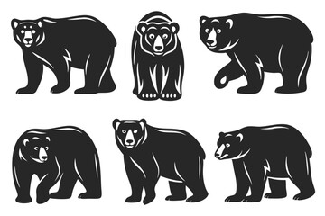 set of Polar Bear silhouette vector illustration