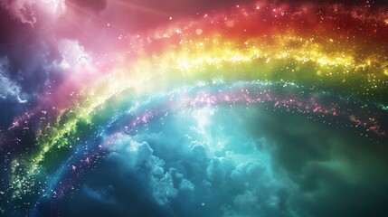 Obraz premium Vibrant Rainbow with Sparkles and Colorful Clouds in Sky