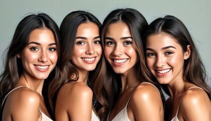 Three young women smiling and posing together.