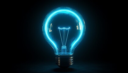 Techinspired abstract light bulb, blue glowing neon wireframe style, lowpoly design, representing idea generation, innovation, creative solutions, and invention  ar 169