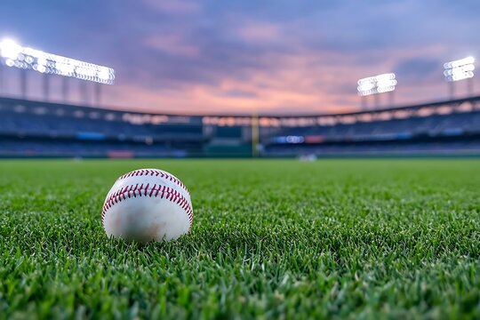 Baseball on the Field at Sunset - Powered by Adobe