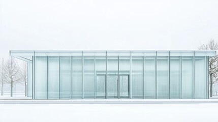 Obraz premium Modern Glass Pavilion in Winter Landscape, Architectural Photography