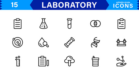 Modern Laboratory Icons. Scalable Illustrations for Scientific Research, Biotechnology, and Clinical Testing