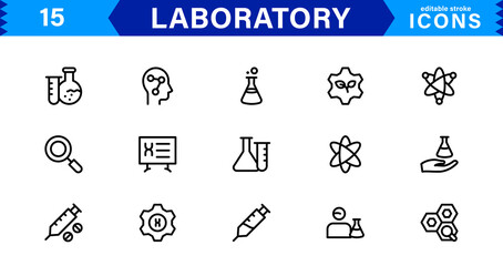 Modern Laboratory Icons. Scalable Illustrations for Scientific Research, Biotechnology, and Clinical Testing