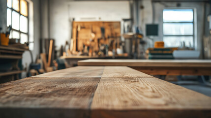 Rustic Wooden Tabletop in a Carpenters Workshop