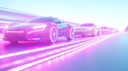 Futuristic car race digital street 3d art neon environment aerial view high-speed innovation