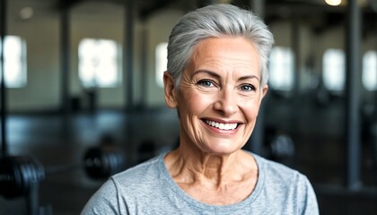 Fototapeta premium A portrait of an older woman with short gray hair.