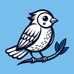 Stylized Black and White Bird Illustration with Large Eye and Simplified Feather Details