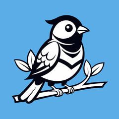Stylized Black and White Bird Illustration with Large Eye and Simplified Feather Details