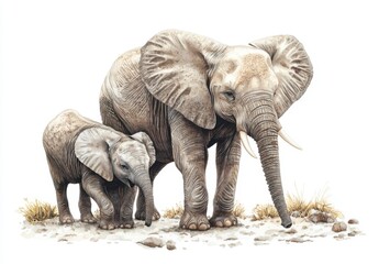 Fototapeta premium Majestic Elephants in Natural Habitat with Tender Bond of Care