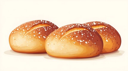 Three rolls of bread on white background. Food photography