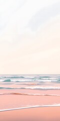 Obraz premium Calm ocean waves gently lapping at a pastel-colored beach, creating a serene and tranquil atmosphere, ideal for a soothing mobile wallpaper background. 