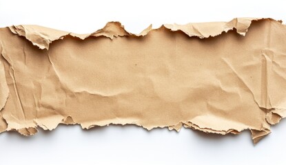 Fototapeta premium Torn and Crumpled Brown Paper with Textured Surface on White Background