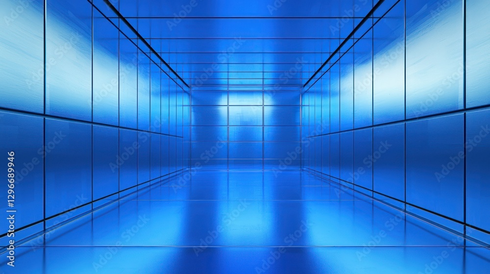 Poster a bold bright blue background with subtle reflections for a glossy appearance.