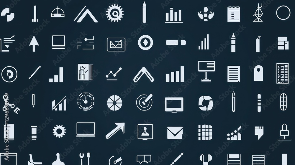Aufkleber A bold collection of solid business icons, featuring sharp and defined shapes for maximum impact.