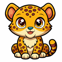 Cute Cartoon Cheetah Cub with Big Eyes and Spotted Fur in Kawaii Chibi Style
