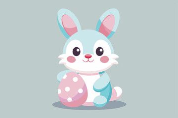  Cute Cartoon Bunny with Easter Egg in Kawaii Style and Pastel Colors