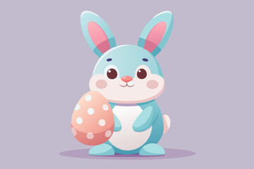  Cute Cartoon Bunny with Easter Egg in Kawaii Style and Pastel Colors