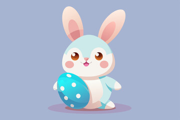  Cute Cartoon Bunny with Easter Egg in Kawaii Style and Pastel Colors