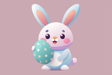 Cute Cartoon Bunny with Easter Egg in Kawaii Style and Pastel Colors