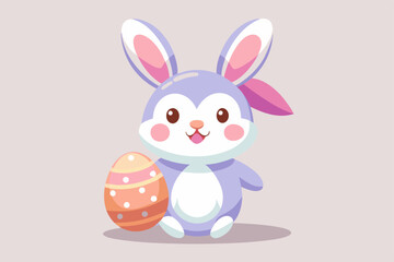  Cute Cartoon Bunny with Easter Egg in Kawaii Style and Pastel Colors