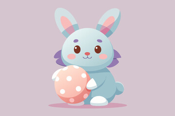  Cute Cartoon Bunny with Easter Egg in Kawaii Style and Pastel Colors